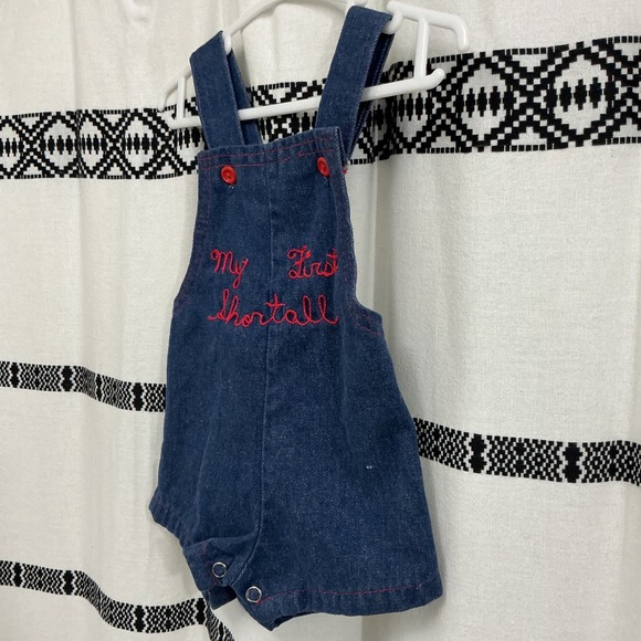 Vintage Baby Denim Shortall Romper 3M‎ My First Shortall Embroidered Overalls - Picture 2 of 5